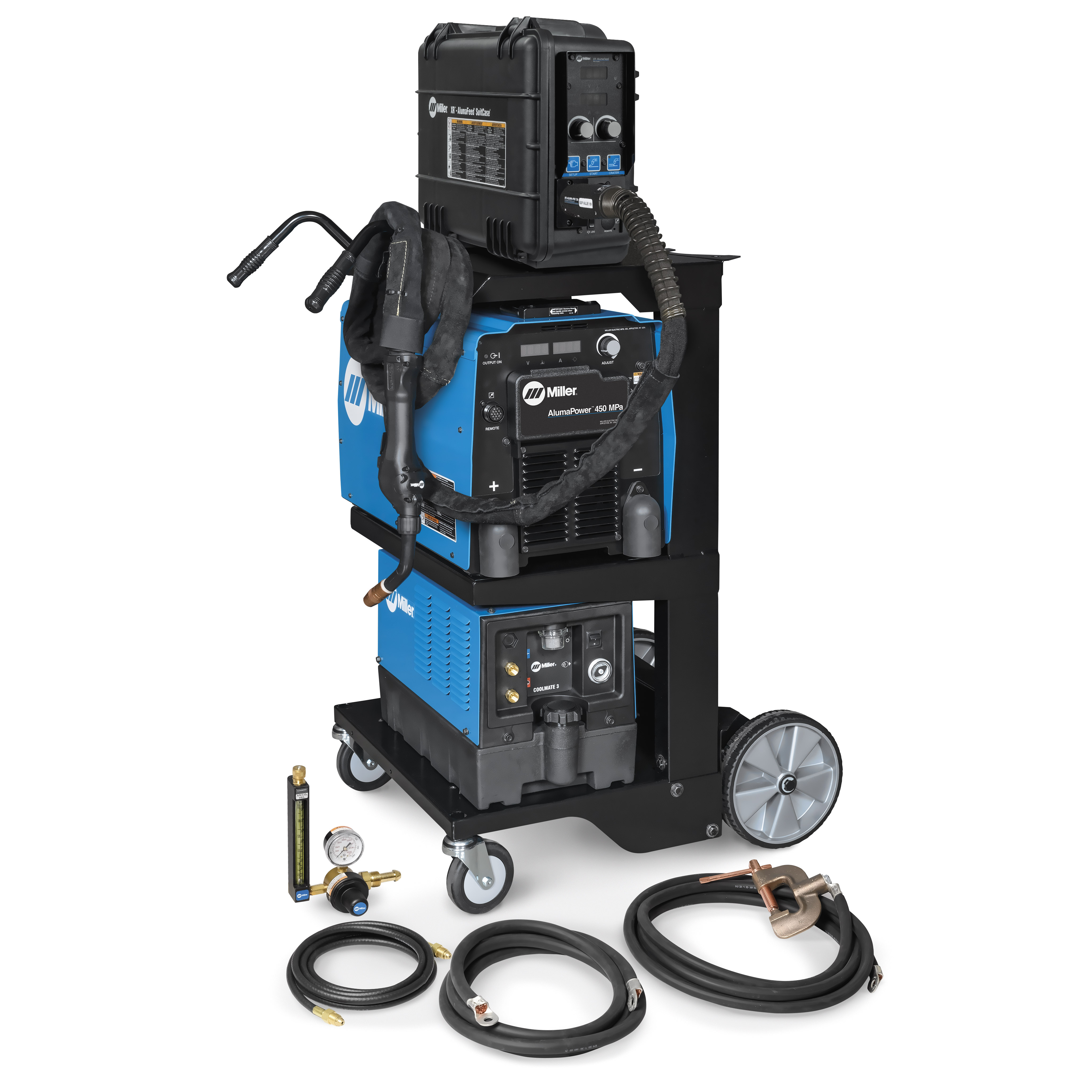 Airgas - MIL951834 - Miller® AlumaFeed® 350 Mpa 1 or 3 Phase MIG Welder  With 208 - 575 Input Voltage, 425 Amp Max Output, XR-AlumaFeed® SuitCase  Push-Pull Wire Feeder And Gun, And Accessory Package